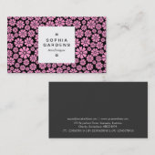 Square Label 03a - 8 Petals - Rosa auf Schwarz Visitenkarte (Vorne/Hinten)