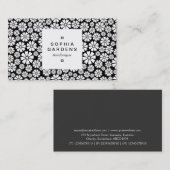 Square Label 03a - 8 Petals - Weiß auf Schwarz Visitenkarte (Vorne/Hinten)