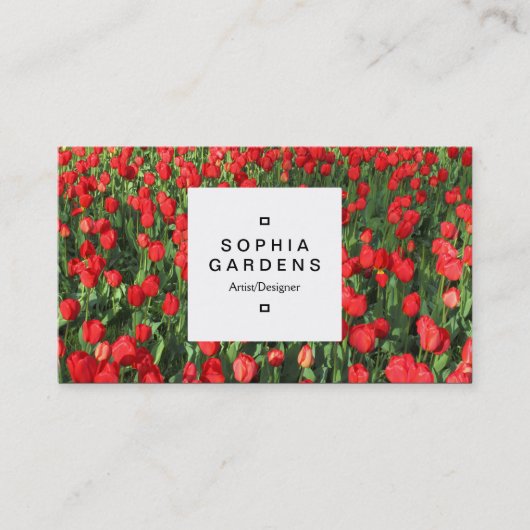 Square Label 03a - Bed of Red Tulips 02 Visitenkarte (Vorderseite)