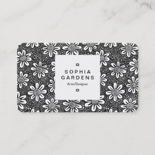 Square Label 03a - Blume Pattern 140617 - Schwarz Visitenkarte