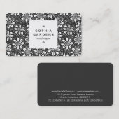 Square Label 03a - Blume Pattern 140617 - Schwarz Visitenkarte (Vorne/Hinten)