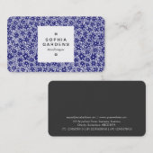 Square Label 03a - Blume Pattern - Dunkelblau auf Visitenkarte (Vorne/Hinten)