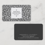 Square Label 03a - Blume Pattern - Schwarz Visitenkarte (Vorne/Hinten)