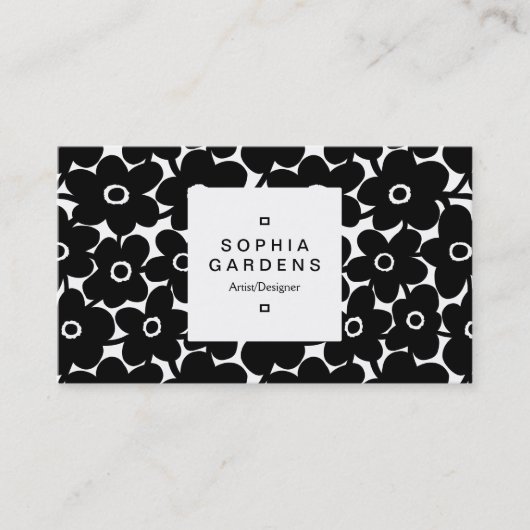 Square Label 03a - Bold Blume - Black Visitenkarte (Vorderseite)