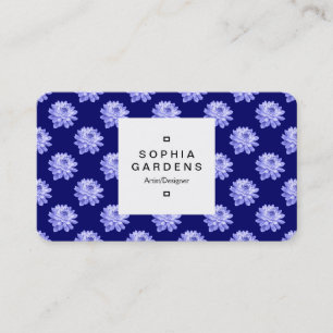 Square Label 03a - Chrysanthemum Pattern DP Navy Visitenkarte