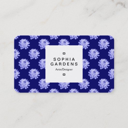 Square Label 03a - Chrysanthemum Pattern DP Navy Visitenkarte (Vorderseite)