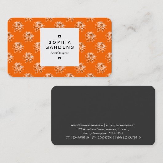 Square Label 03a - Chrysanthemum Pattern Orange Visitenkarte (Vorne/Hinten)