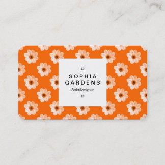 Square Label 03a - Dahlia Pattern Orange Visitenkarte