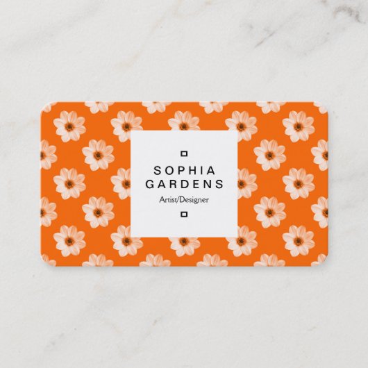 Square Label 03a - Dahlia Pattern Orange Visitenkarte (Vorderseite)