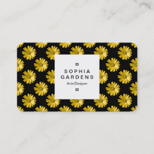 Square Label 03a - Daisy Pattern - Amber auf Black Visitenkarte