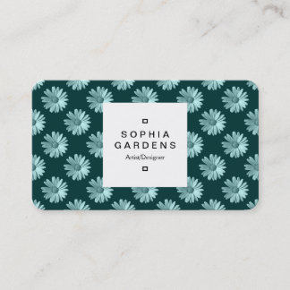 Square Label 03a - Daisy Pattern - Dunkelgrün Visitenkarte