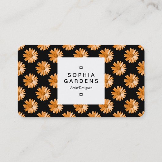 Square Label 03a - Daisy Pattern - Lt Orange Visitenkarte (Vorderseite)