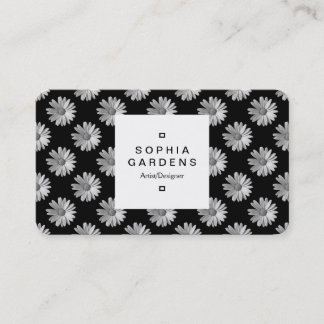 Square Label 03a - Daisy Pattern - Schwarzweiß Visitenkarte