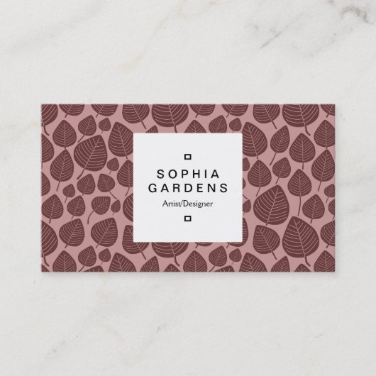 Square Label 03a - Leaf pattern 02 - Brown Shades Visitenkarte (Vorderseite)