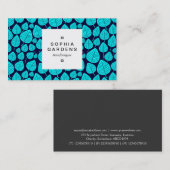Square Label 03a - Leaf pattern 02 - Cyan Visitenkarte (Vorne/Hinten)