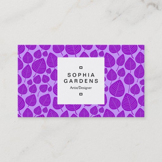 Square Label 03a - Leaf pattern 02 - Lila Visitenkarte (Vorderseite)