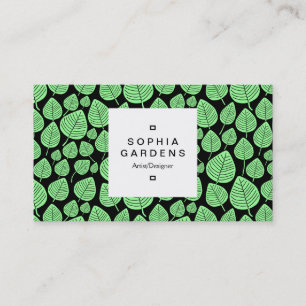 Square Label 03a - Leaf pattern 02 - Minze Green Visitenkarte