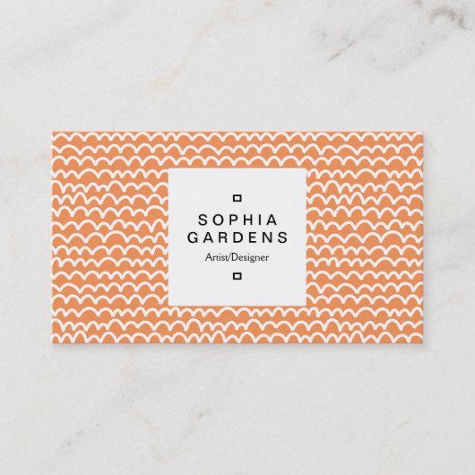 Square Label 03a - Wavy - White on Orange f79256 Visitenkarte (Vorderseite)