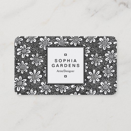 Square Label 05 - Blume Muster Visitenkarte (Vorderseite)
