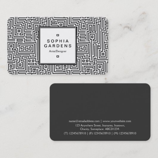 Square Label 05 - Kuba Maze Pattern Visitenkarte (Vorne/Hinten)