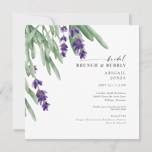 Square Lavender Bridal Brunch & Bubbly Dusche Einladung (Vorderseite)