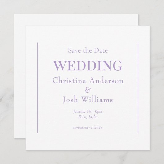 Square Lavender Wedding Save the Date Einladung (Vorne/Hinten)