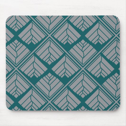 Square Leaf wiederholen Aquamarin Grau Mousepad (Vorne)