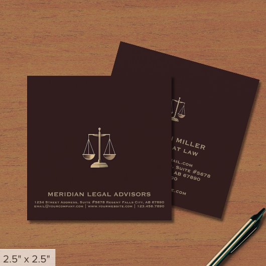 Square Legal Justice Scale Logo Business Card Quadratische Visitenkarte