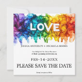 🌈 🐦 Square LGBTQ mit Liebe-Hochzeit bemalt Save The Date (Vorderseite)