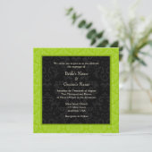 Square Limon Greeen Damask Monogram Wedites Einladung (Stehend Vorderseite)