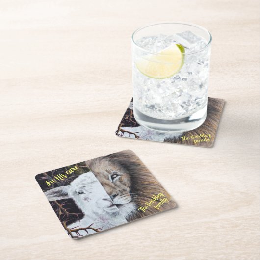 Square Lion and Lamb Untersetzer; anpassbar Rechteckiger Pappuntersetzer (Vor Ort)