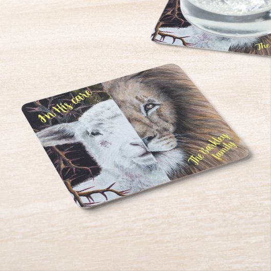 Square Lion and Lamb Untersetzer; anpassbar Rechteckiger Pappuntersetzer (angewinkelt)