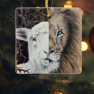 Square Lion and Lamb Weihnachtsschmuck mit Foto