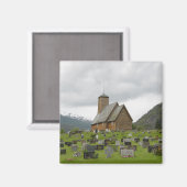 Square Magnet Färbkirche mit Gräbern in Norwegen (Vorderseite/Rückseite)