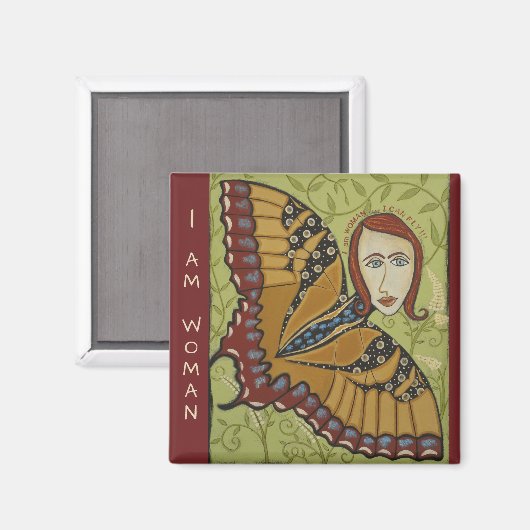 Square Magnet - Ich bin eine Frau Butterfly (Vorderseite/Rückseite)