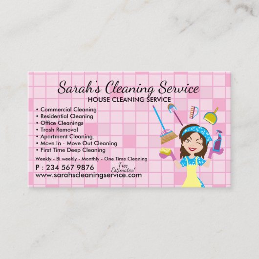Square Maid Janitorial Lady House Cleaning Service Visitenkarte (Vorderseite)