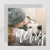 Square Merry White Script Holiday Card (Vorne/Hinten)