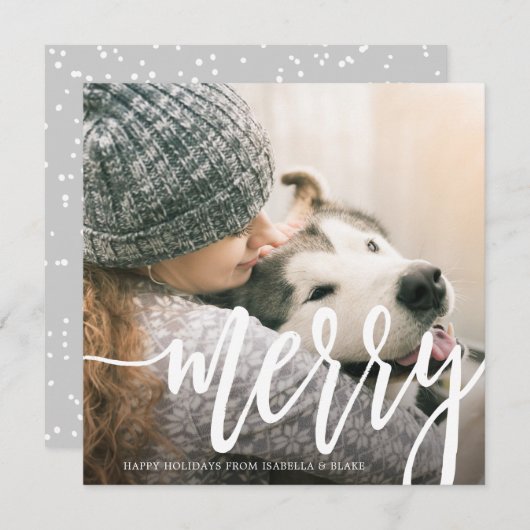 Square Merry White Script Holiday Card (Vorne/Hinten)