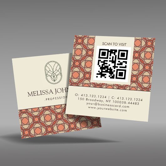 Square Mid-Century Modern Pattern QR Quadratische Visitenkarte