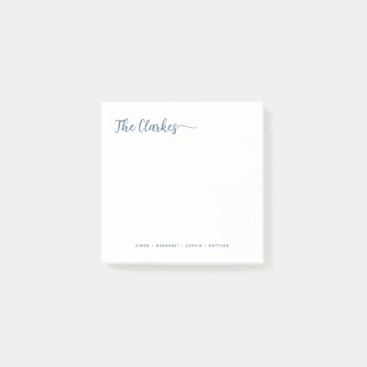 Square Minimalist Navy Blue Family Stationery  Post-it Klebezettel (Vorderseite)