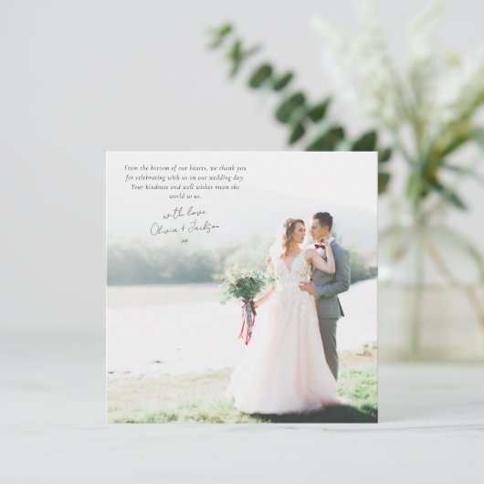 Square Minimalistisch Foto Wedding Dankeskarte (Stehend Vorderseite)