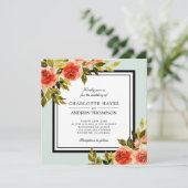 Square Mint Green Watercolor Rose Blumenzehen Einladung (Stehend Vorderseite)