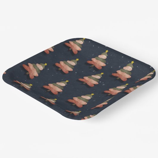 Square Mitternacht Blue Christmas Tree Muster Groß Pappteller (Gewinkelt)