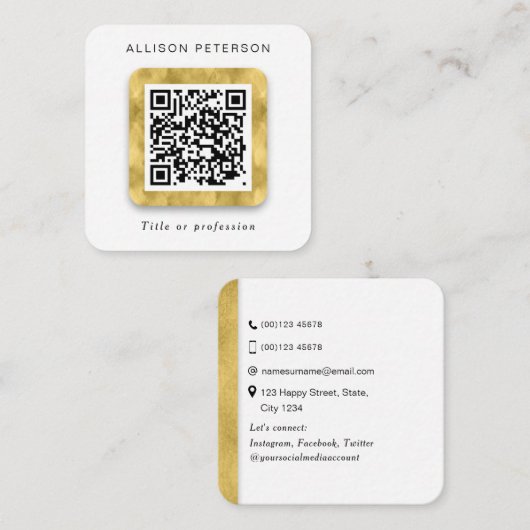 Square Modern Gold Networking beruflich QR-Code Quadratische Visitenkarte (Vorne/Hinten)