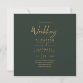 Square Modern Green Gold Budget Hochzeit Einladung