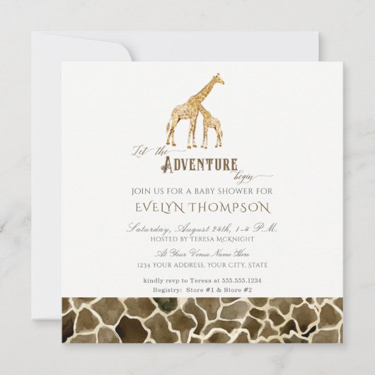 Square Modern Safari Adventure Baby Shower Giraffe Einladung (Vorderseite)