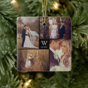 Square Monogram Simple Foto Collage Holiday Keramikornament