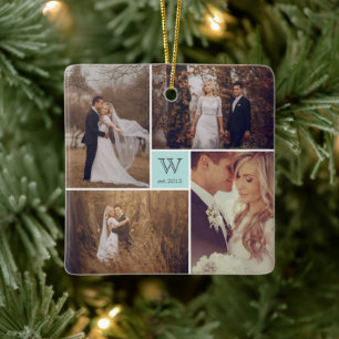 Square Monogram Simple Foto Collage Holiday Keramikornament