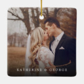 Square Monogram Simple Foto Collage Holiday Keramikornament (Rückseite)