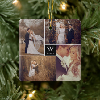 Square Monogram Simple Foto Collage Holiday Keramikornament